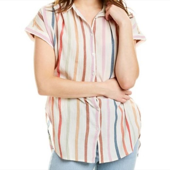 Madewell | Gauze Central Tunic Shirt in Rainbow Stripe | Small - Picture 3 of 11